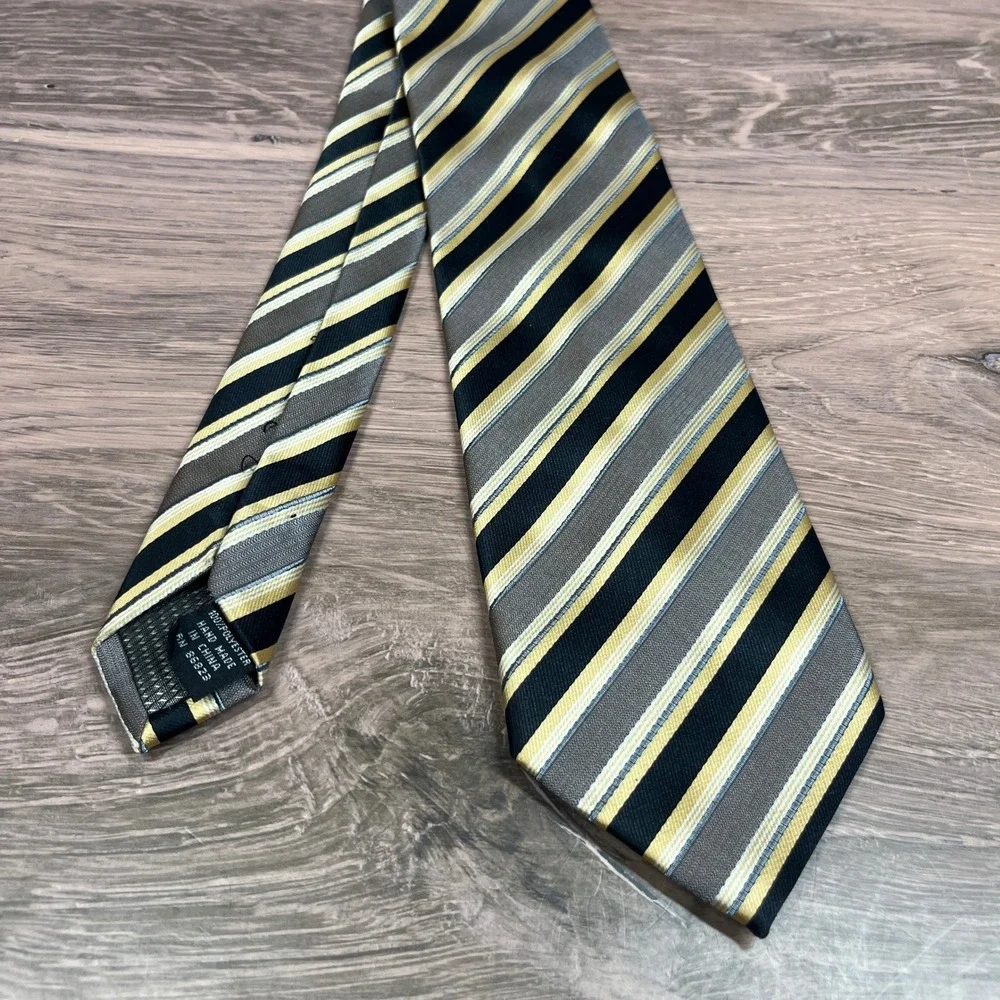 Ivy Crew Necktie Mens Black Gold Grey Striped Handmade Classic Tie